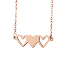 Stainless Steel Dainty Rose Gold Tiny Three Intertwined Hearts Necklace